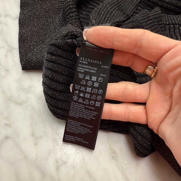 AllSaints Kowlo Shine Metallic Long Sleeve Cropped Sweater Size Small - Picture 2 of 12